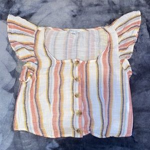 American Eagle Stripped Flared Button-up Blouse